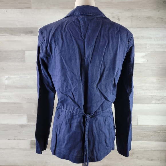 Vintage Spiegel Navy Linen Blazer Jacket Women's Size 10 - Picture 11 of 13